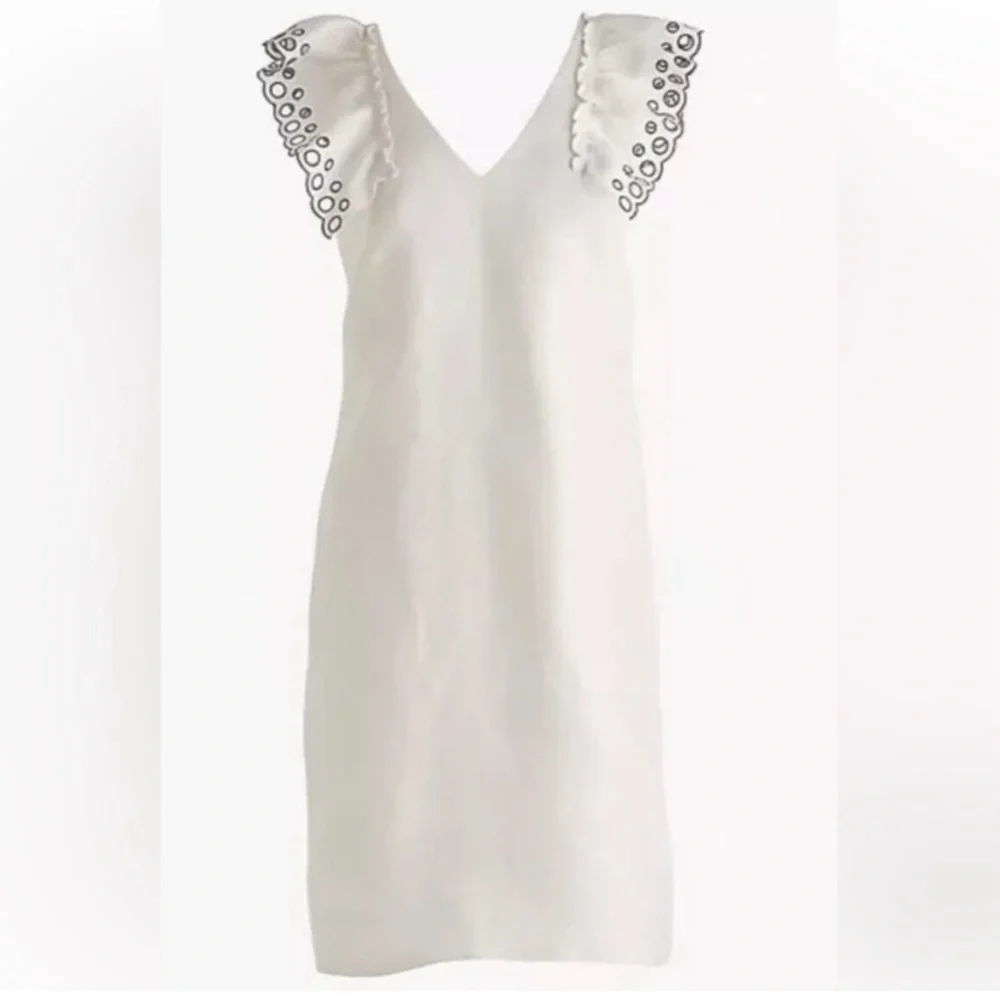 J Crew Women’s Linen Blend Flutter Sleeve Eyelet Detail Dress Career Size 4